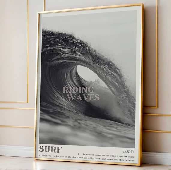Black And White Surf Wall Art Chic Surfer Poster Retro Surf Definition Print Surfer Gift Riding Waves Surf Up Art Print