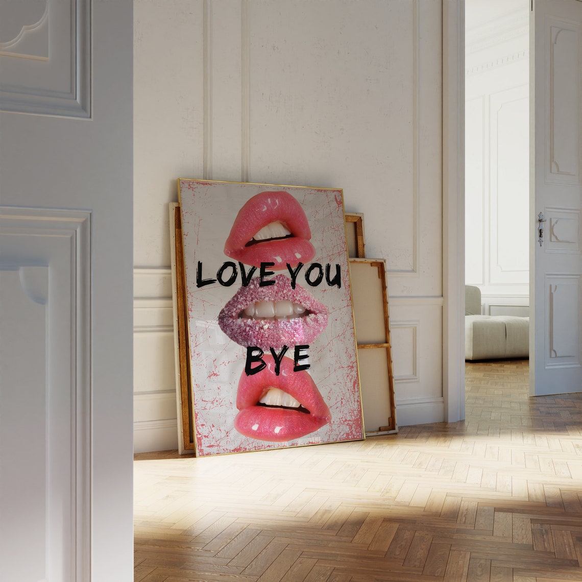Love You Bye Lips Poster Pink Glossy Lips Collage Girly Coquette Decor - Image 2