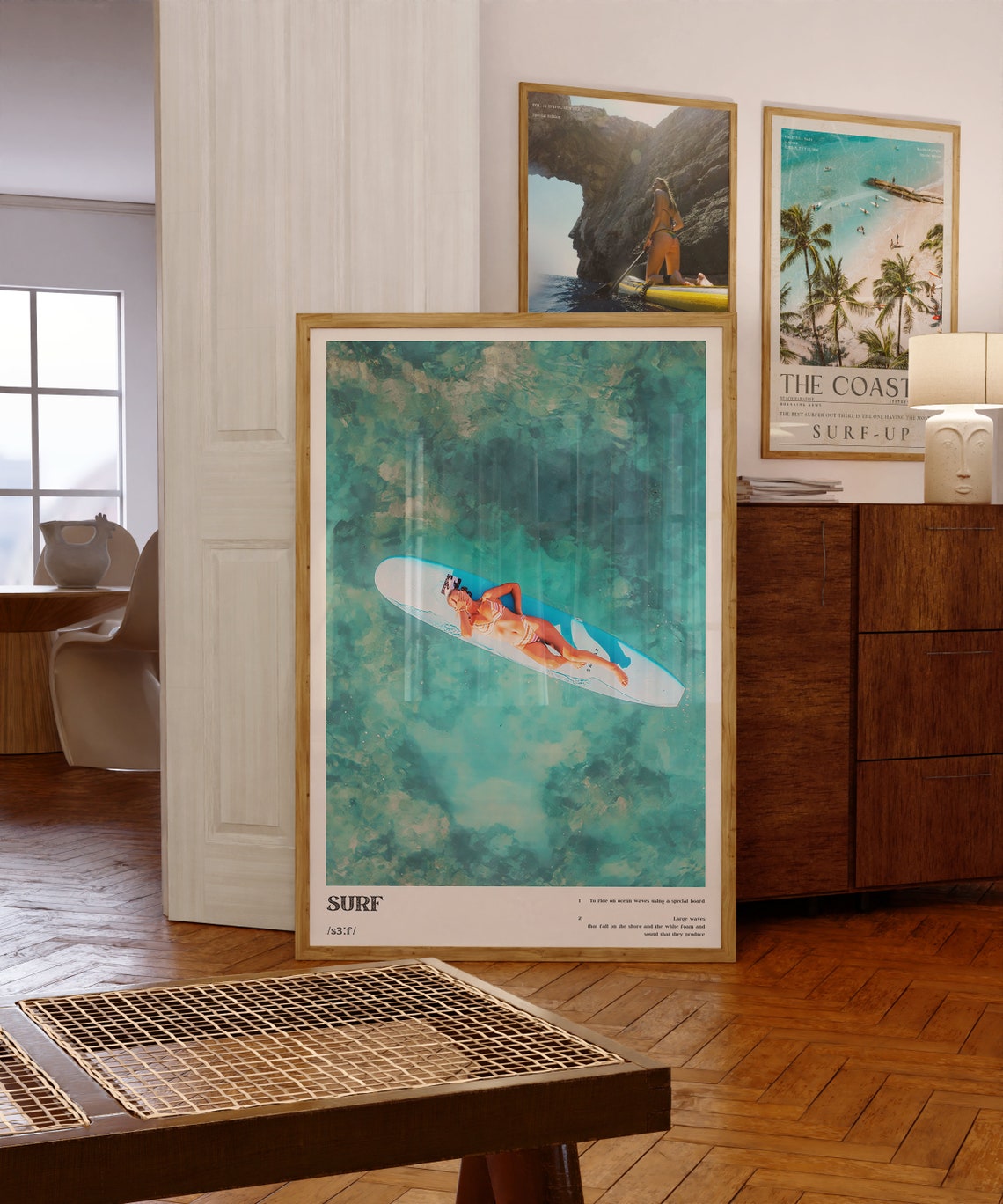Surf Definition Photo Poster Aerial Woman on Turquoise Water Board - Image 2