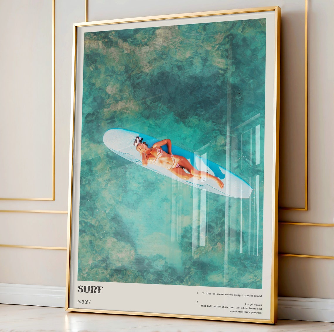 Surf Definition Photo Poster Aerial Woman on Turquoise Water Board