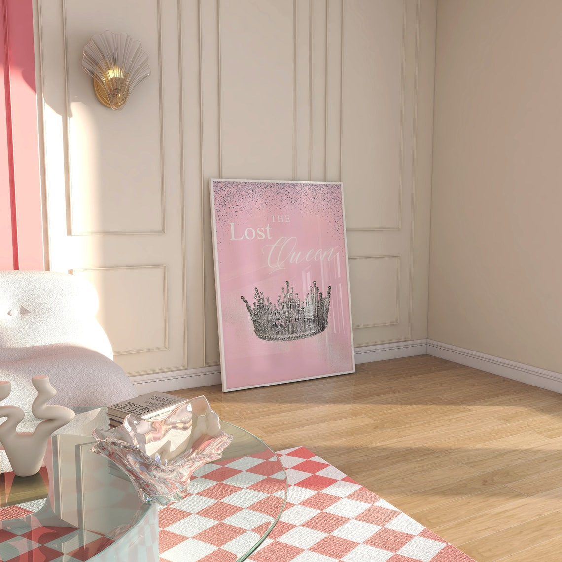 The Lost Queen Pink Glitter Poster Silver Crystal Crown Decor - Image 2