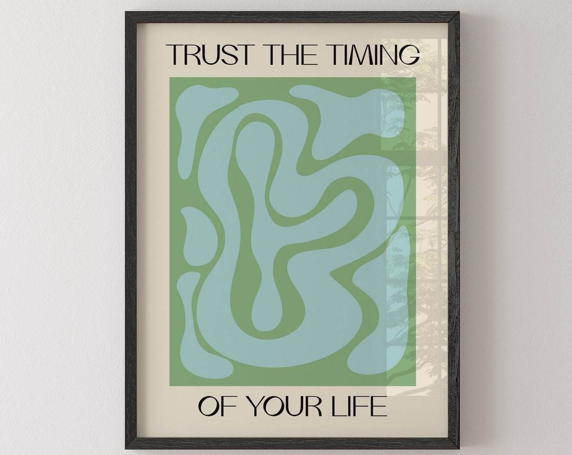Wavy Shapes Trust The Timing Poster Wall Art Abstract Pastel Blue Green Minimalist Botanical Tropical Room - Image 3
