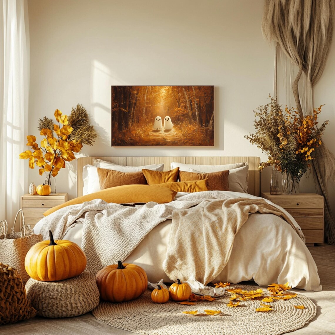 Autumn Vintage Landscape With Ghosts, Halloween Art Print - Image 2