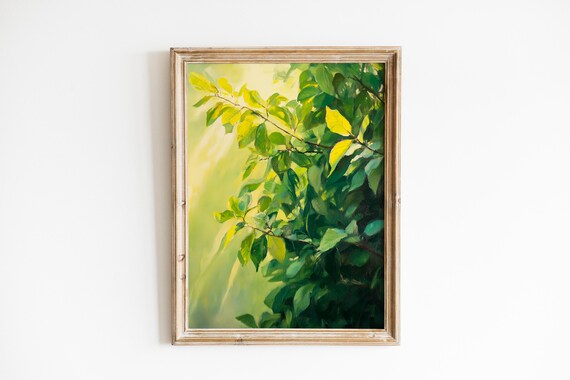 Sunlit Green Leaves Botanical Oil Painting Fresh Nature Art Poster