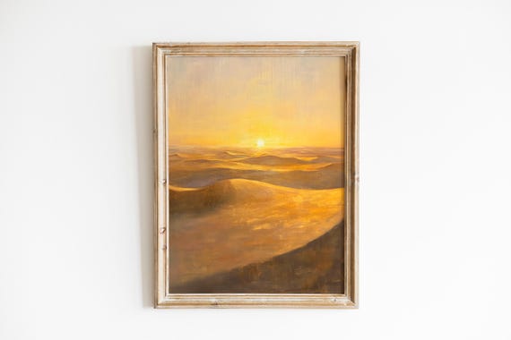 Sunlit Sahara Sand Dunes At Dawn Warm Minimalist Oil Painting Serene Desert Landscape Art Wall Decor 339