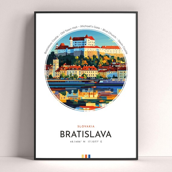Bratislava Slovakia Castle Old Town Riverside View Travel Poster