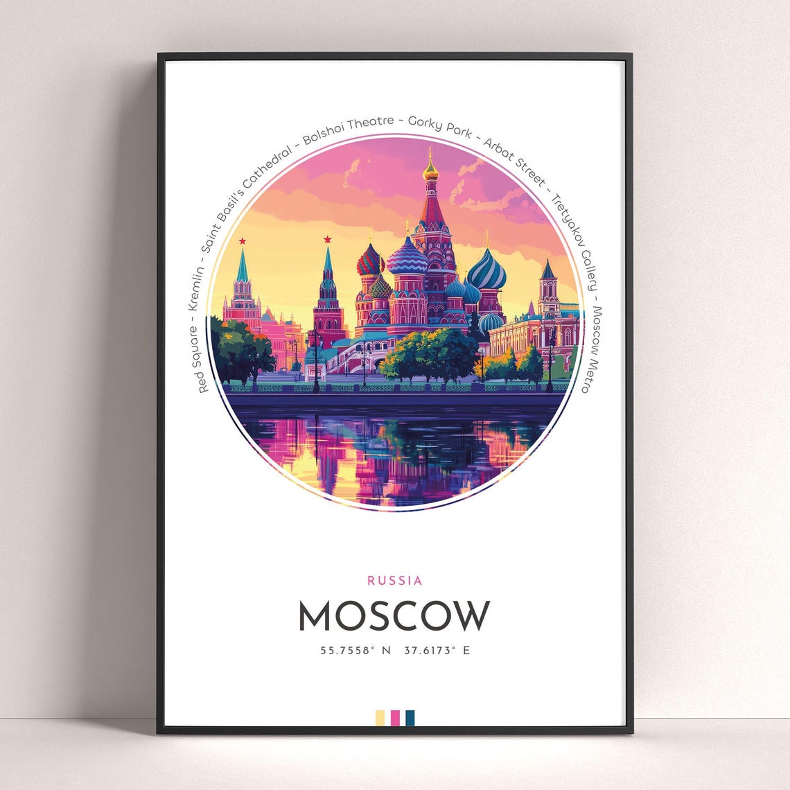 Moscow Russia Saint Basil Cathedral Sunset View Travel Poster