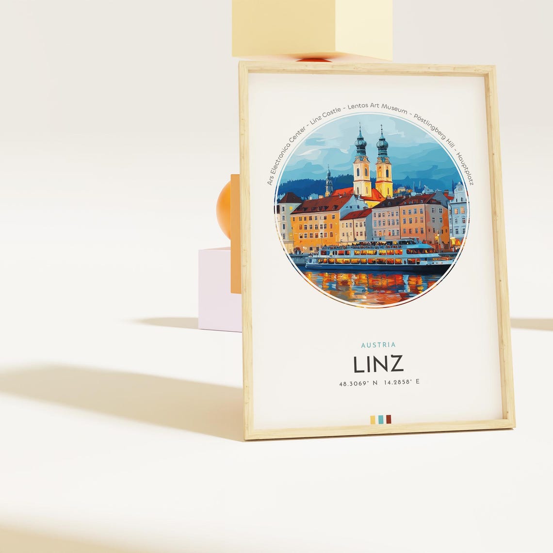Linz Austria Danube River Evening Dusk Skyline Travel Poster - Image 2