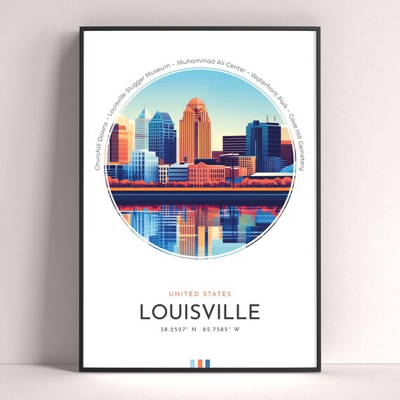 Louisville Kentucky Skyline River Reflection Sunset Travel Poster
