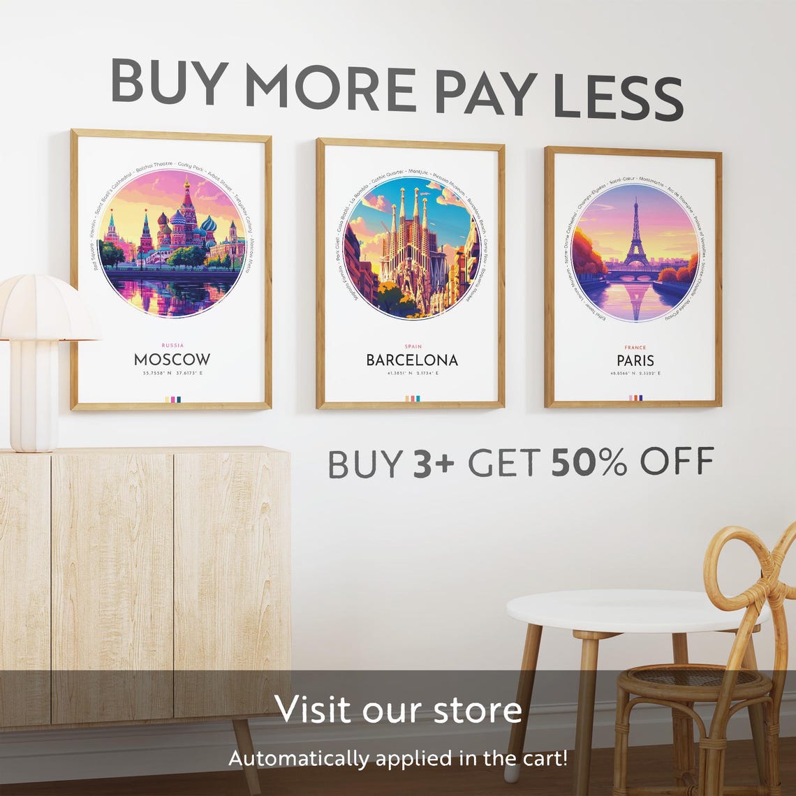 Moscow Russia Saint Basil Cathedral Sunset View Travel Poster - Image 2