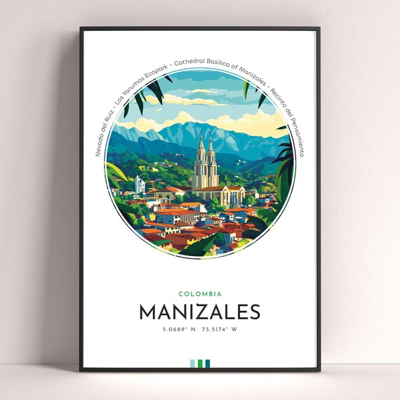 Manizales Colombia Cathedral Basilica and Andes View Travel Poster