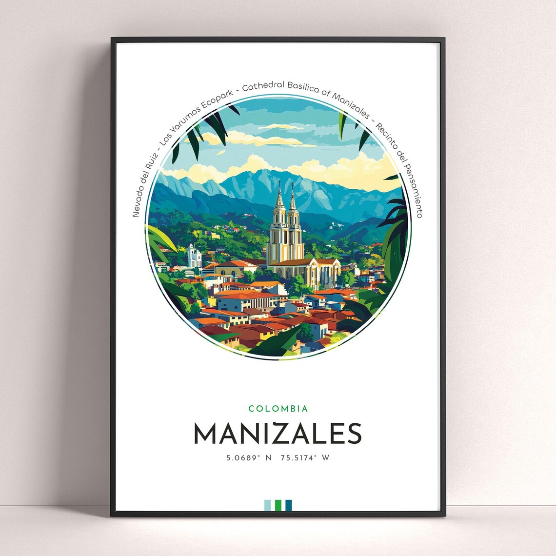 Manizales Colombia Cathedral Basilica and Andes View Travel Poster