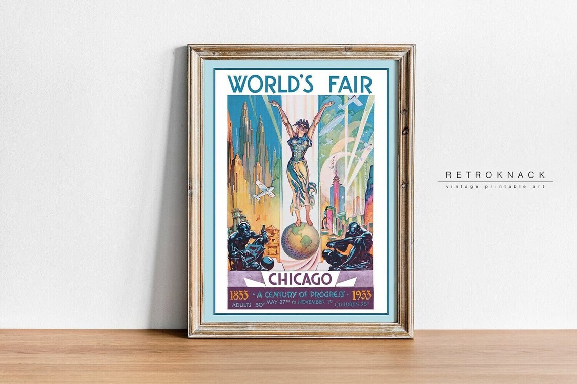Chicago Worlds Fair 1933 Century Of Progress Vintage Art Deco Poster - Image 2
