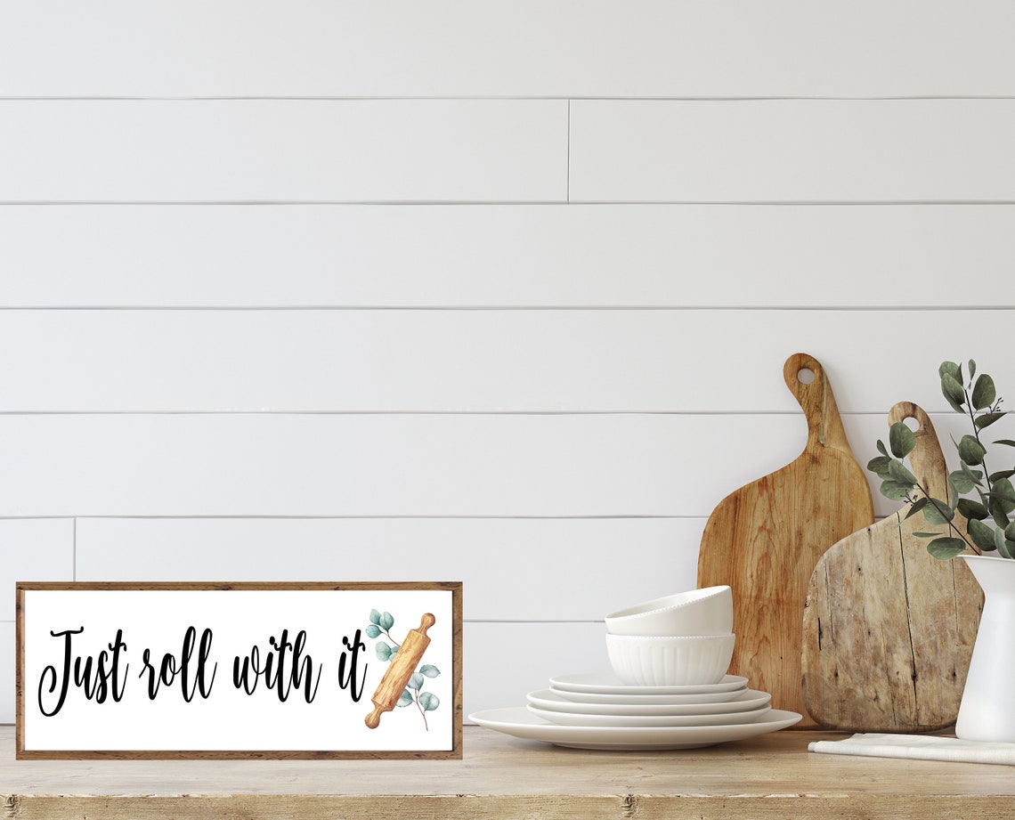 Just Roll With It Eucalyptus Rolling Pin Shelf Kitchen Poster