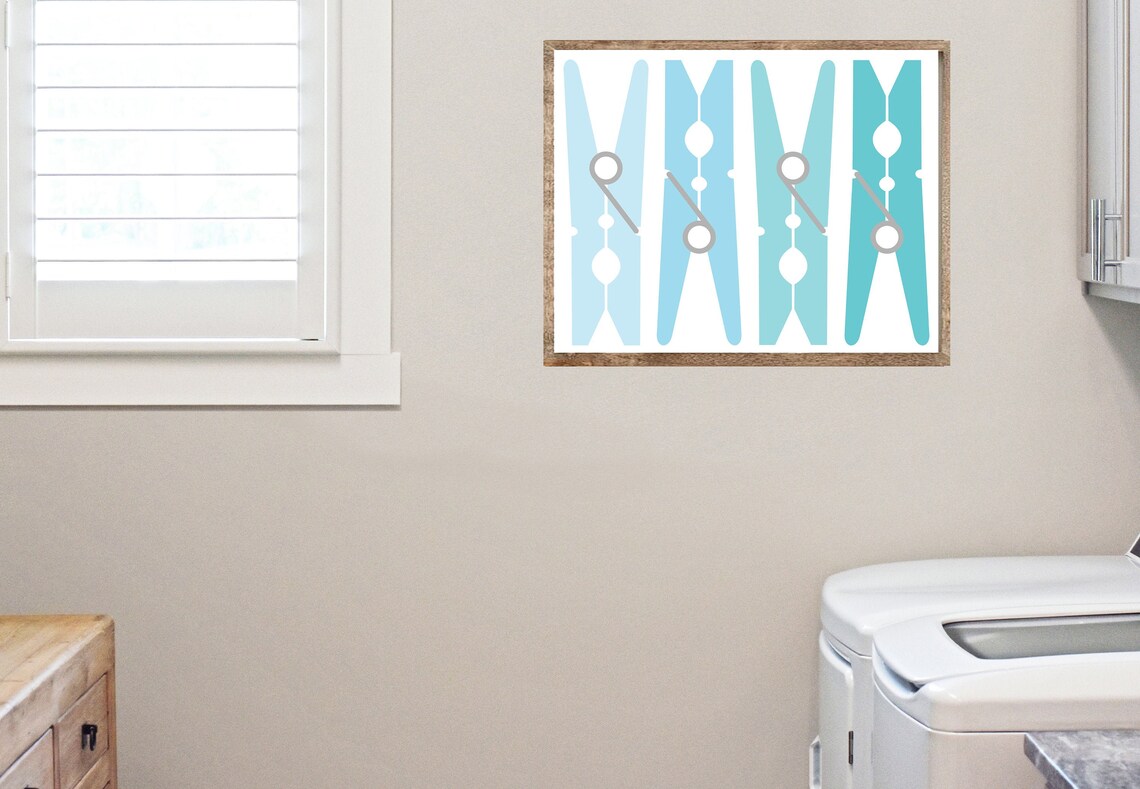 Blue Clothespins Laundry Room Farmhouse Wall Decor Poster Wide