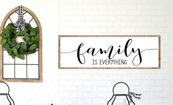 Family Is Everything Script Rustic Framed Dining Room Sign Poster