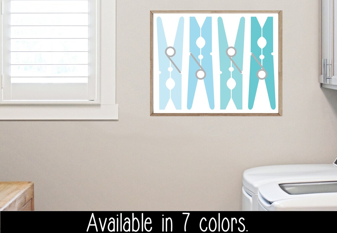 Blue Clothespins Wide Laundry Room Farmhouse Poster Seven Colors