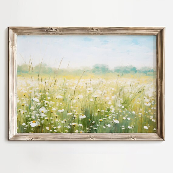 White Daisy Field in Golden Sunlight Cheerful Meadow Landscape Poster