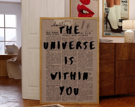 The Universe Is Within You Bold Vintage Newspaper Quote Poster
