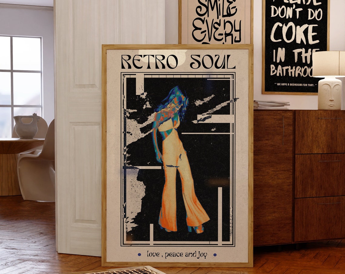 Retro Soul 70s Psychedelic Woman Dancing Art Poster Peace and Joy