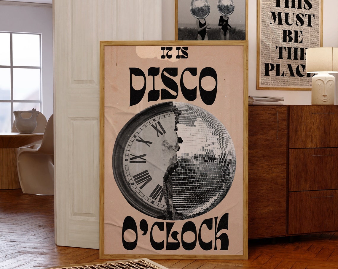 It Is Disco OClock Retro 70s Party Typography Fun Quote Art Poster