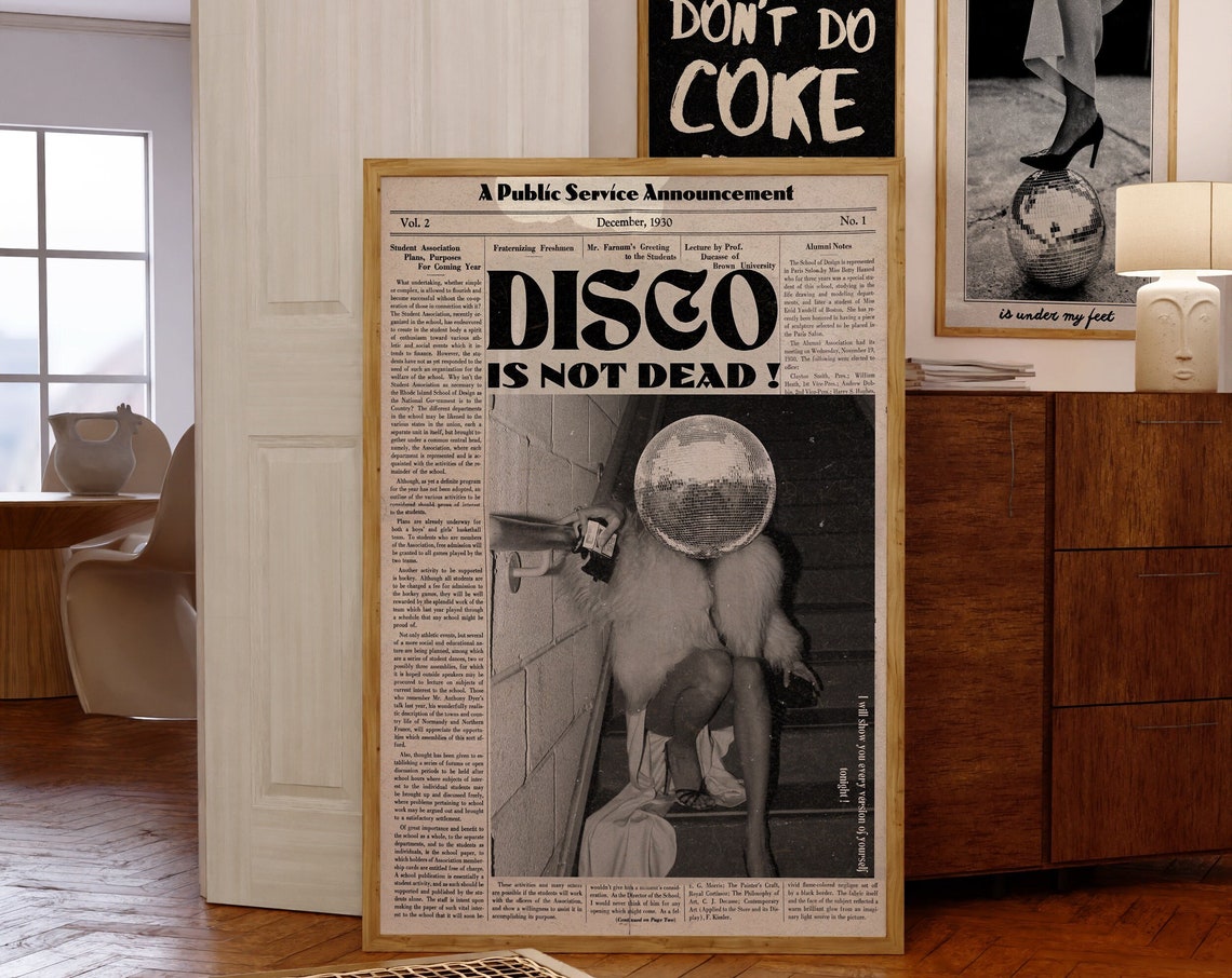 Disco Is Not Dead 70s Retro Newspaper Announcement Party Poster