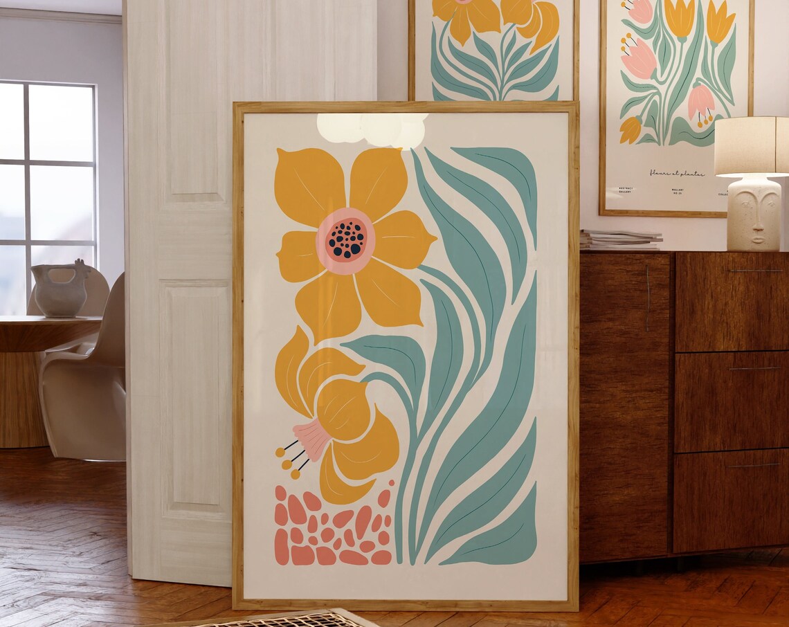 70s Retro Daisy Flower Power Botanical Vintage Hippie Art Poster