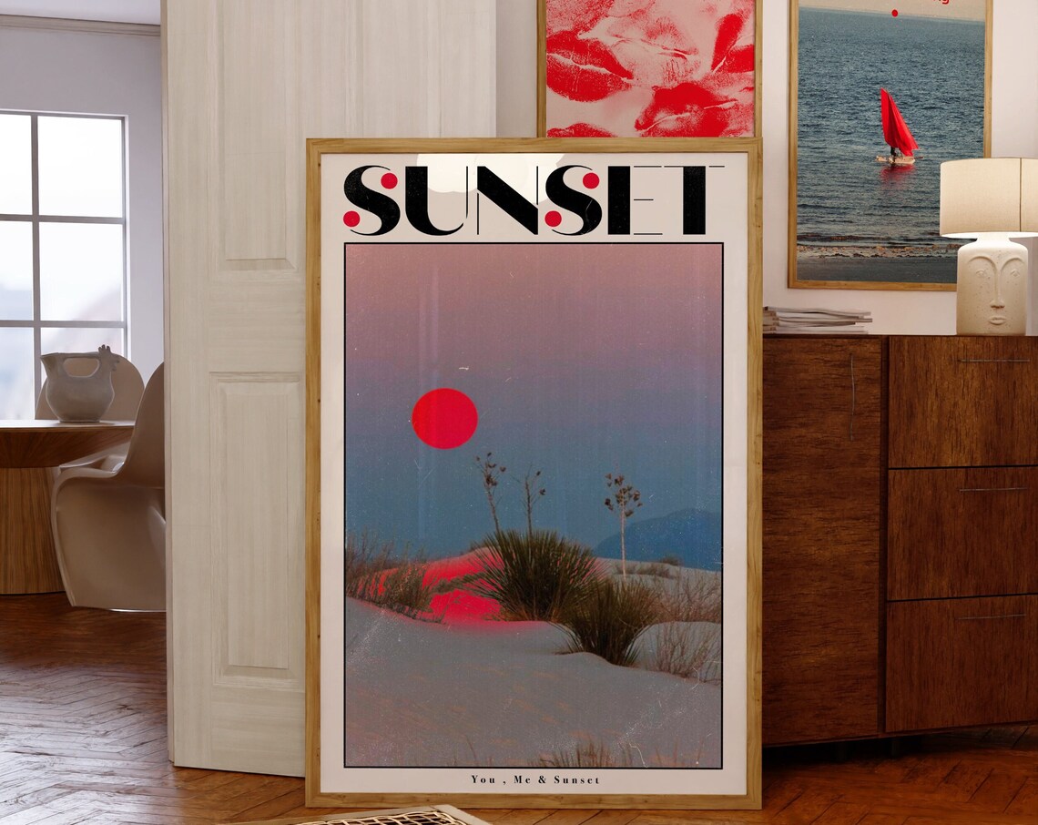 Sunset Retro Beach Art Print, 70s Summer Poster