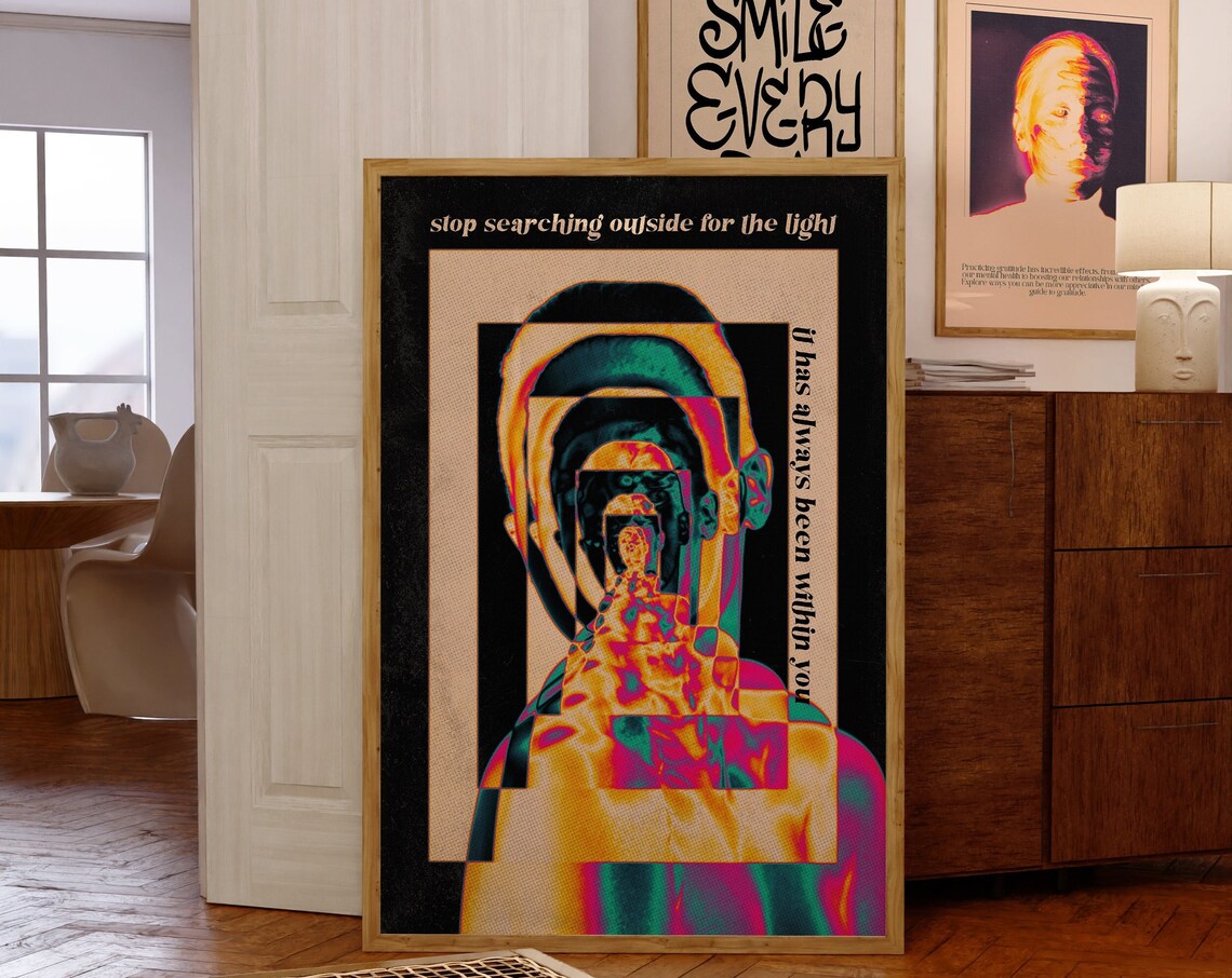 Gradient Art 70s Spiritual Aura Poster, Retro Decor