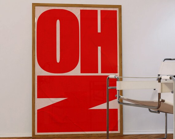 Bold Red OH NO Typography Graphic Statement Print for Modern Walls