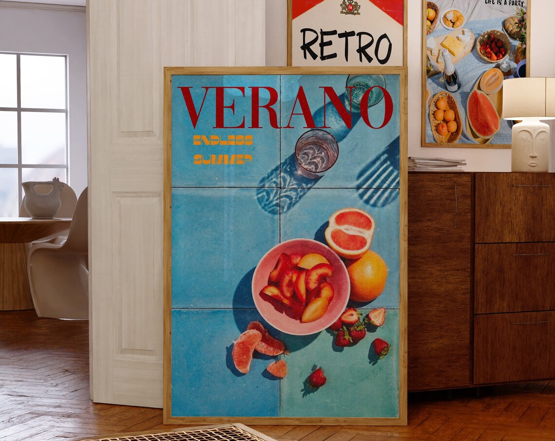 Verano 70s Retro Poster, Psychedelic Kitchen Print