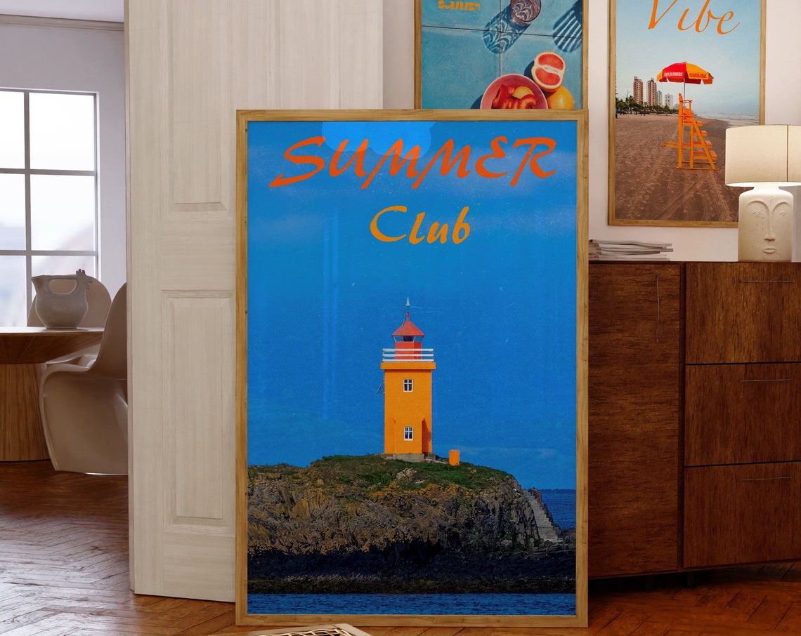 Lighthouse Summer Poster 70s Retro Wall Art