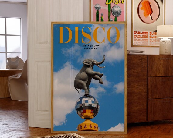 70s Disco Elephant Print Retro Psychedelic Wall Art