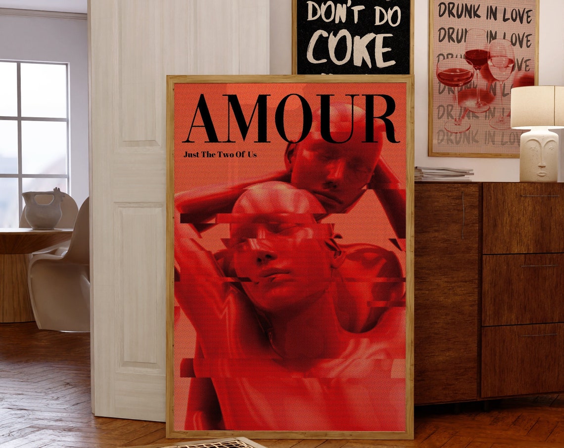 Amour Just The Two Of Us Red Glitch Romance Couple Love Poster