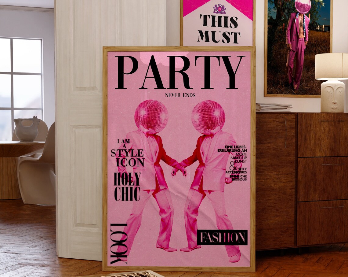 70s Party Magazine Cover Retro Pink Disco Poster