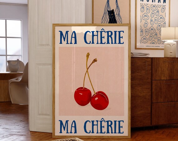 Cherry Retro Wall Art Print, 70s Psychedelic