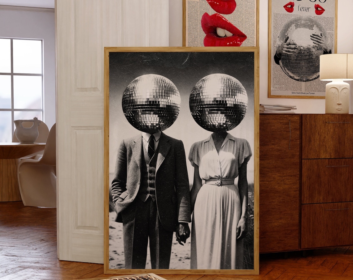 70s Disco Ball Party Poster, Vintage Retro Print