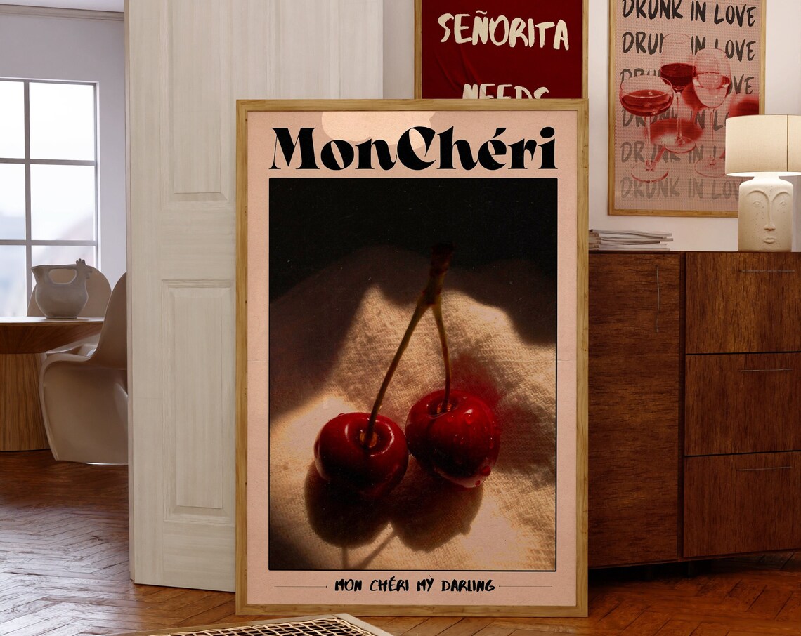 Retro Cherry Print, 70s Psychedelic Kitchen Art