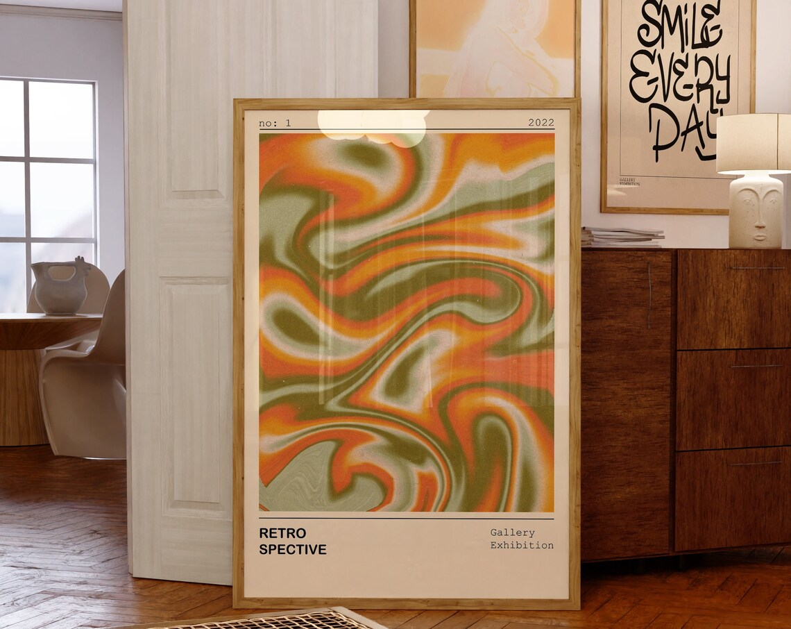 70s Retro Poster Print, Psychedelic Vintage Pattern