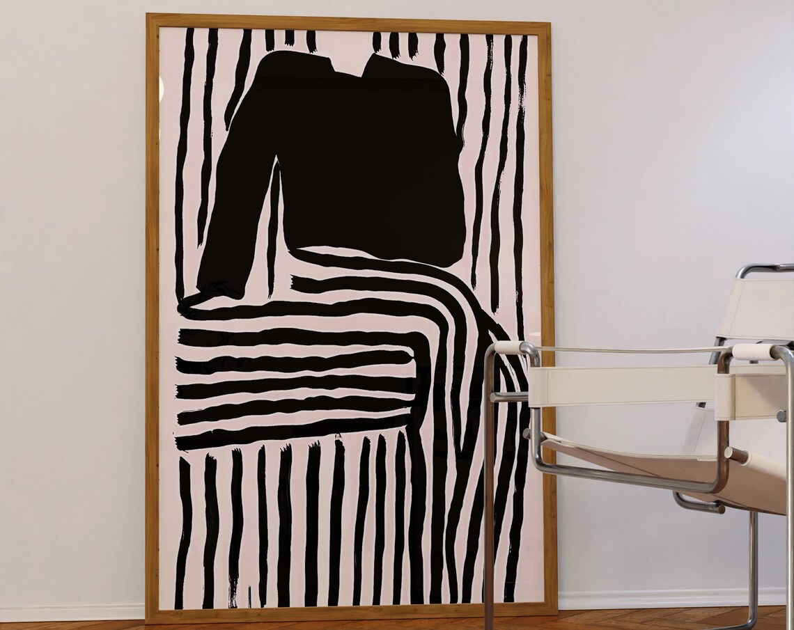 Black Stripes Abstract Modern Artwork On Blush Pink Wall Poster