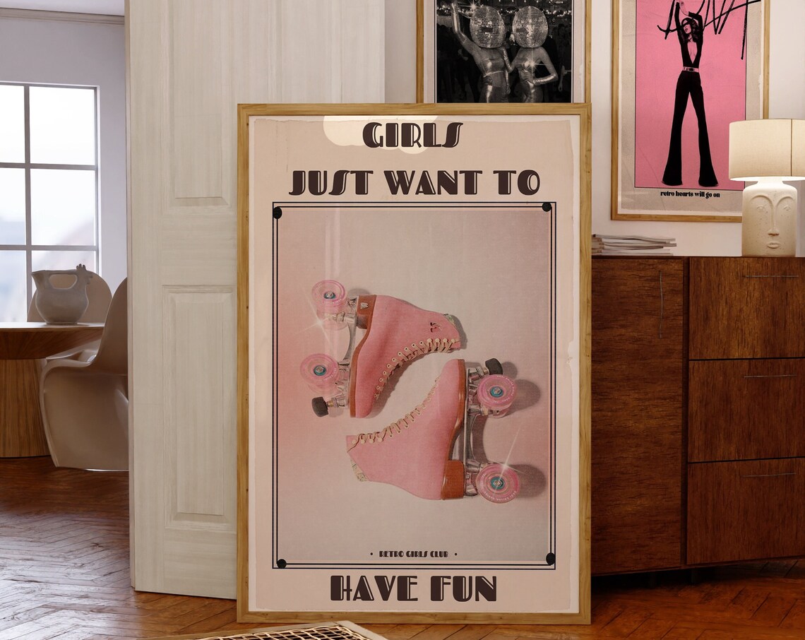 70s Retro Roller Skate Pink Psychedelic Art Print
