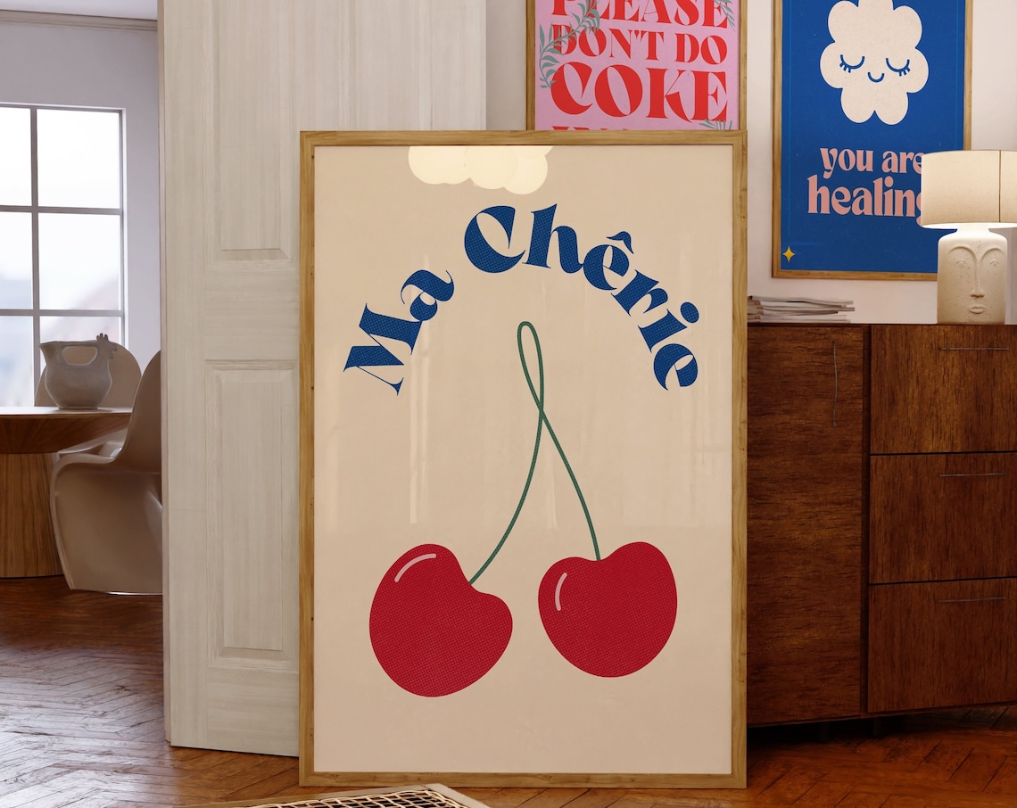 Retro Cherry Ma Chrie Poster, 70s Funky Art Print