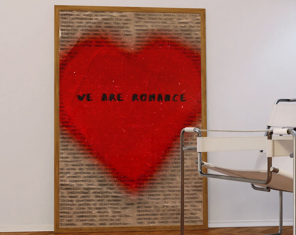 Retro Red Heart Love Romance Newspaper Background Typographic Poster