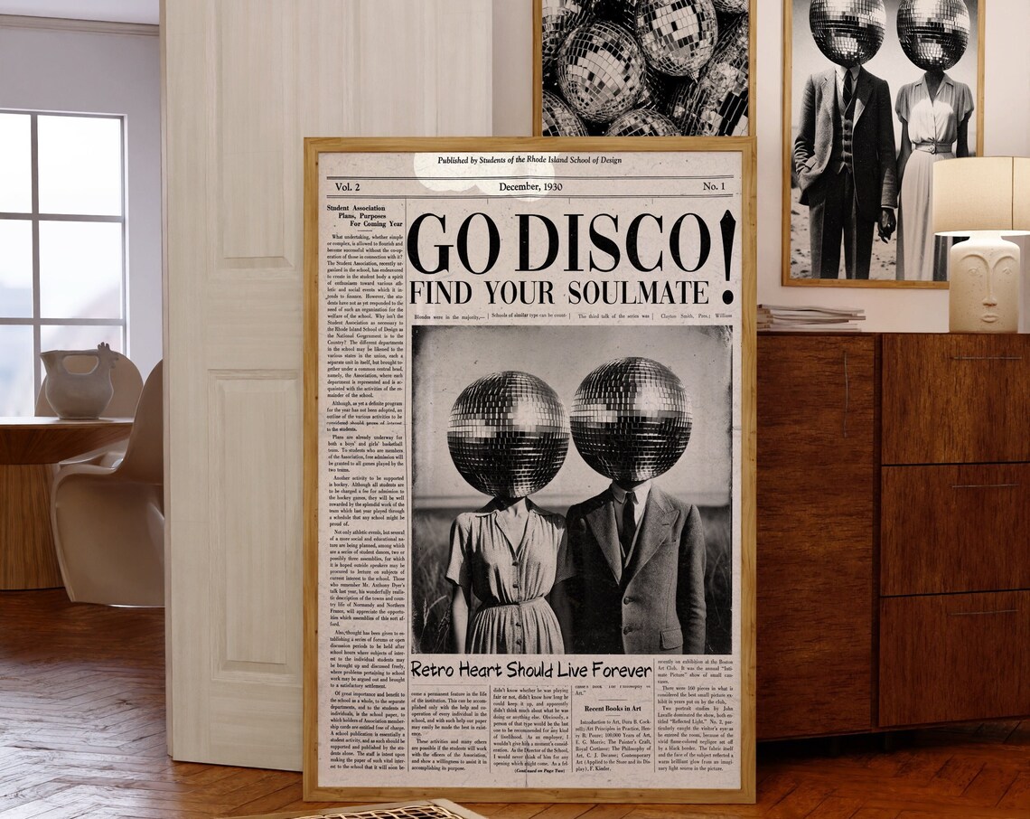 Go Disco Find Your Soulmate Retro Newspaper Art Fun Dance Poster