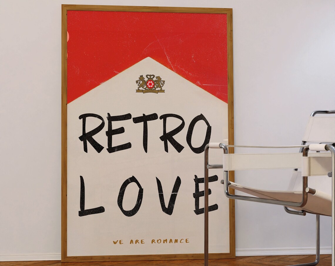 Retro Love Vintage Typography Romance Cigarette Pack Art Poster
