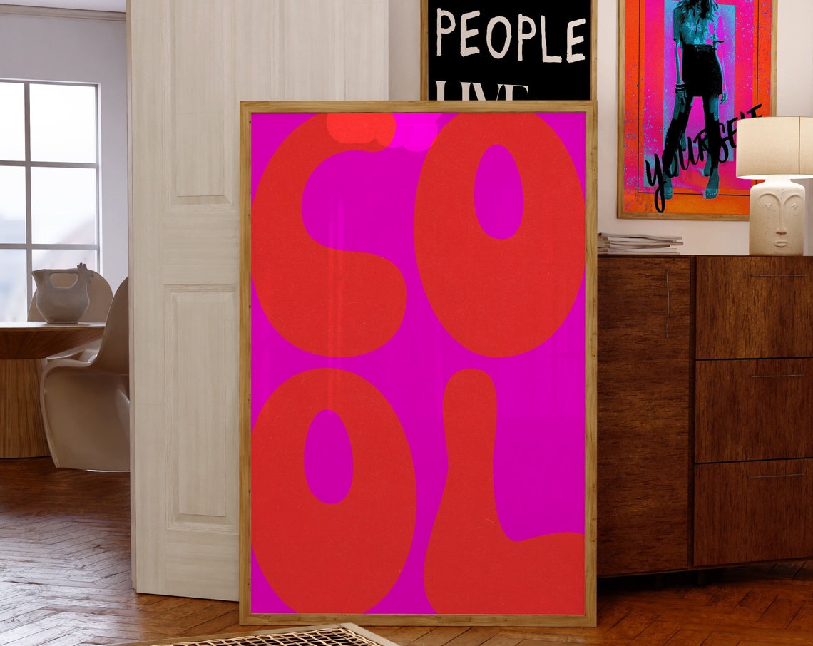 So Cool Retro Groovy Typography Poster Hot Pink Dopamine Decor