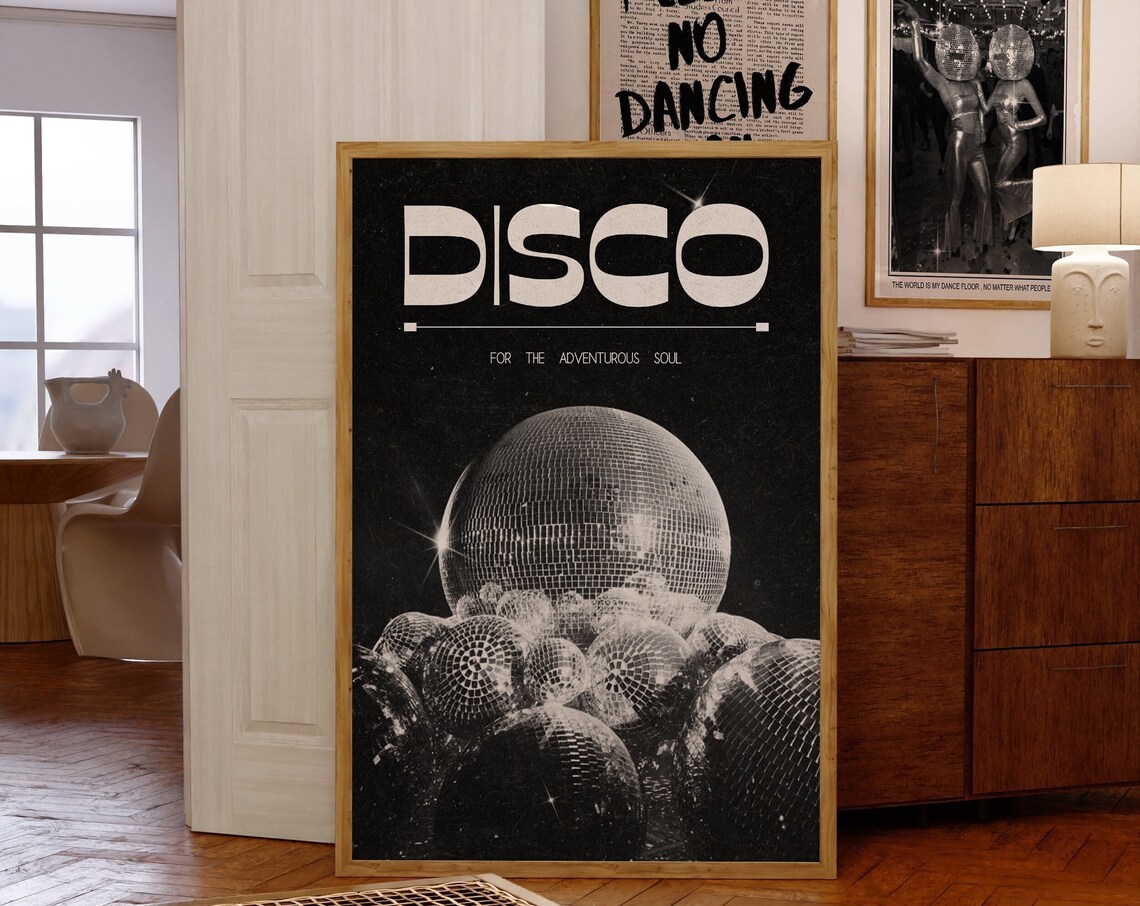 Disco For The Adventurous Soul Vintage Mirror Ball Retro Style Poster