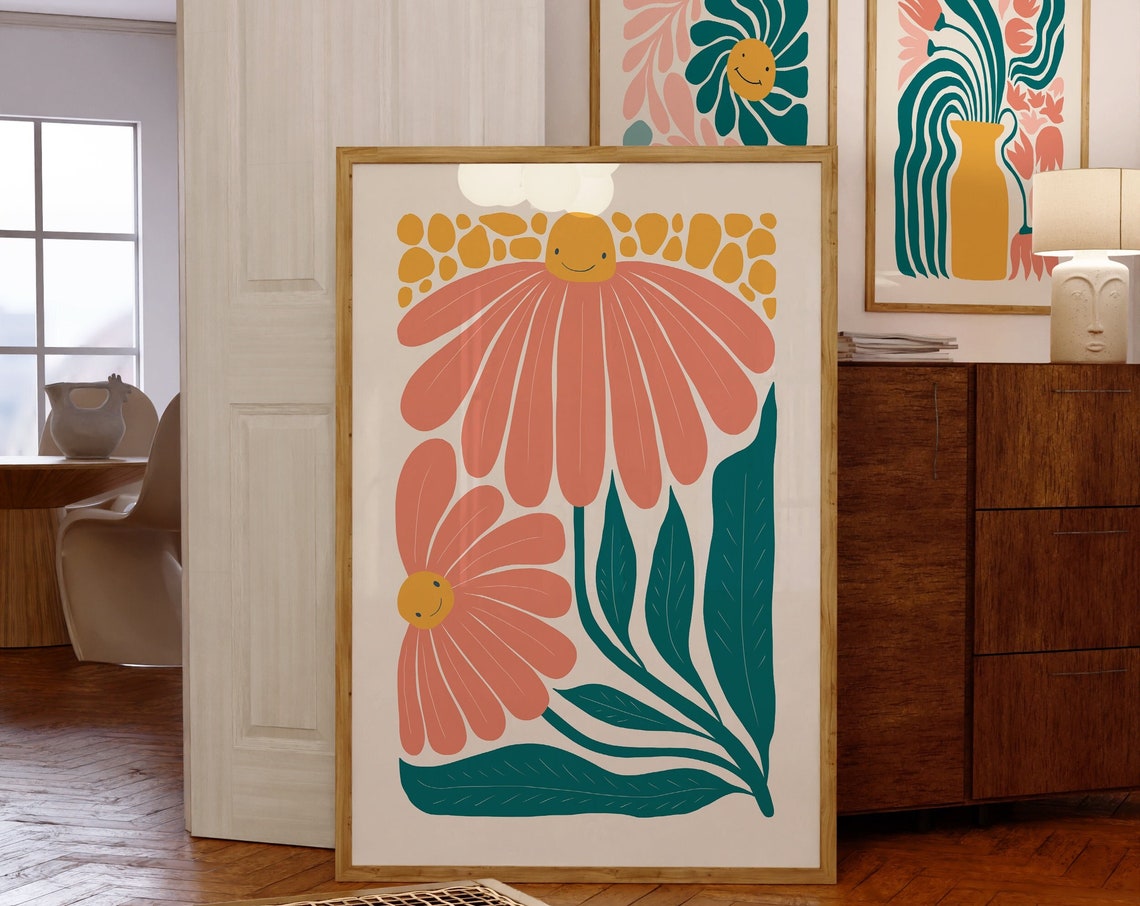 70s Retro Flower Power Floral Art Print