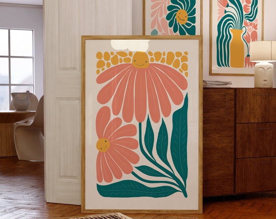 70s Retro Flower Power Floral Art Print