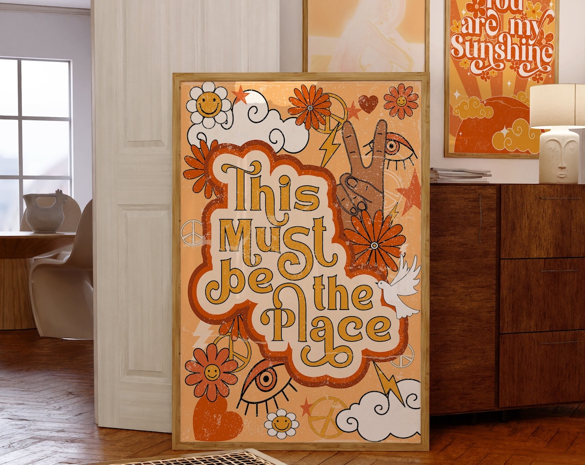 70s Floral Must Be The Place Vintage Poster